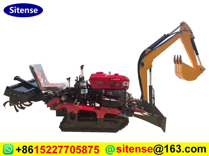 Multifunctional Tracked Mini Tractor with Excavator and Rotary Cultivator